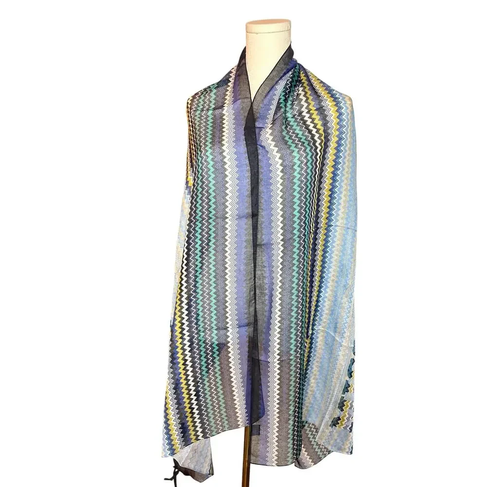 NWT - Missoni Italian Chevron Scarf/Shawl - Blue & Yellow (25x80) - Picture 13 of 15